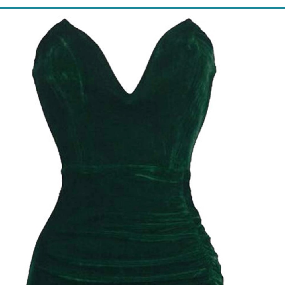 Strapless Ruched Velvet Split Bodycon Midi Dress - Picture 4 of 4